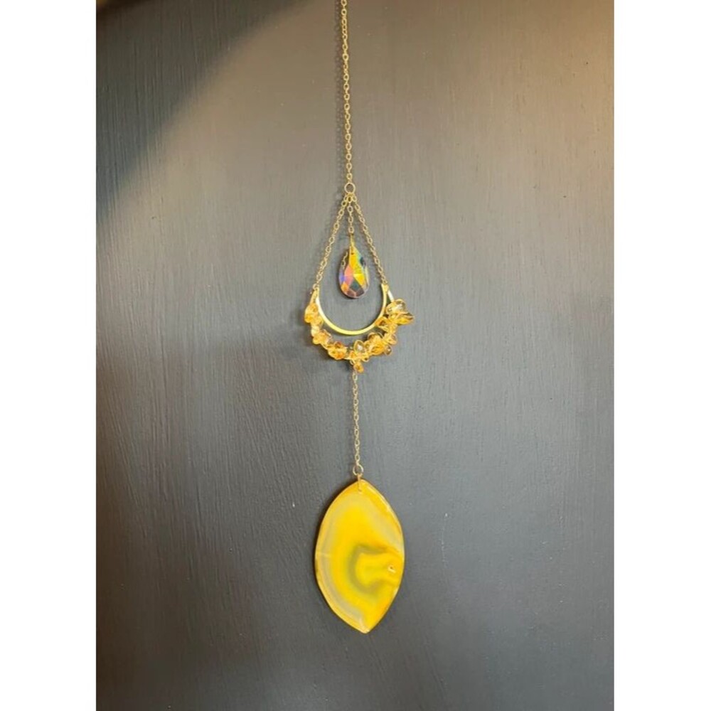 Citrine Crescent Moon & Agate Suncatcher